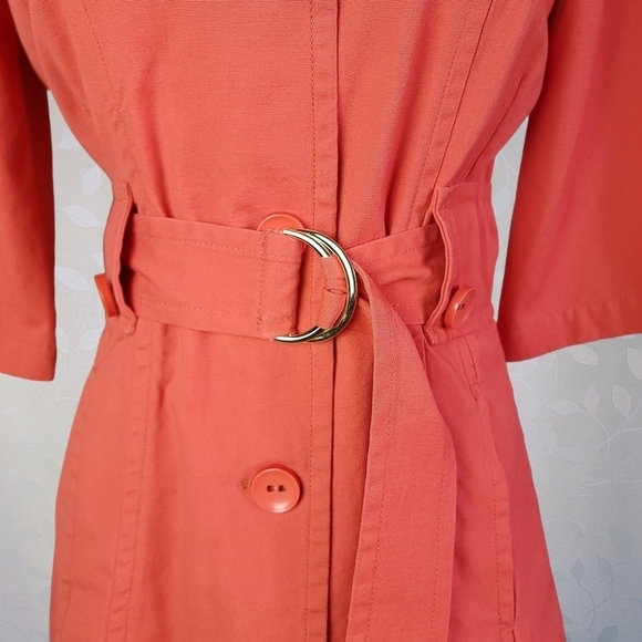 Tulle Retro Mod Peter Pan Collar Lightweight Cotton Canvas Long Jacket Coral - Picture 5 of 16